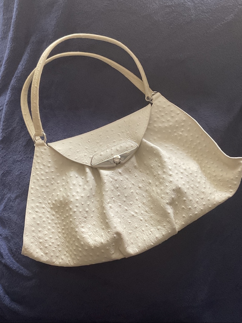 Furla Cream Ostrich Embossed Shoulder Bag with Top Flap
